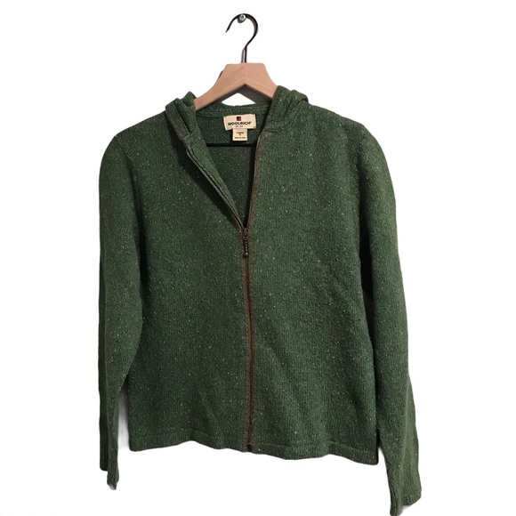 Woolrich Sweaters Woolrich Moss Heather Green Wool Full Zip Hoodie